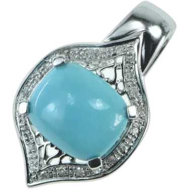 10K Turquoise Ornate Diamond Halo Arabesque Pendan