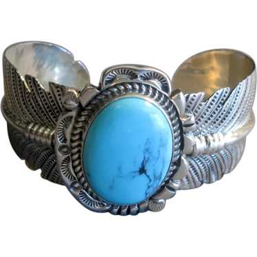 Sterling and Turquoise Navaho Feather Cuff