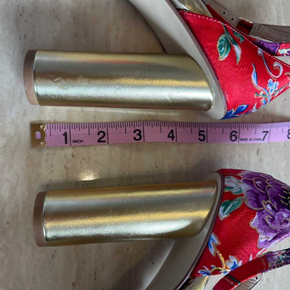 Chinese Laundry Platform Gold Heel Floral Silk Pe… - image 12