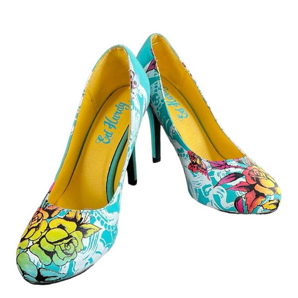 Ed Hardy Turquoise Butterfly Graphic Hidden Platf… - image 1