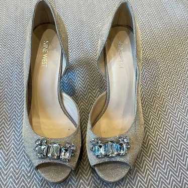 Mine West Peep Toe Jeweled Shimmer Heels - image 1
