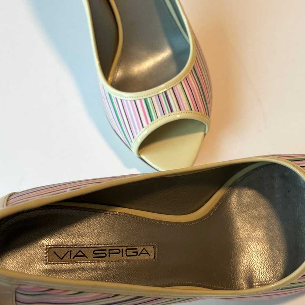 Via Spiga Ivory/Pastels Multicolor Stripes Heels … - image 4