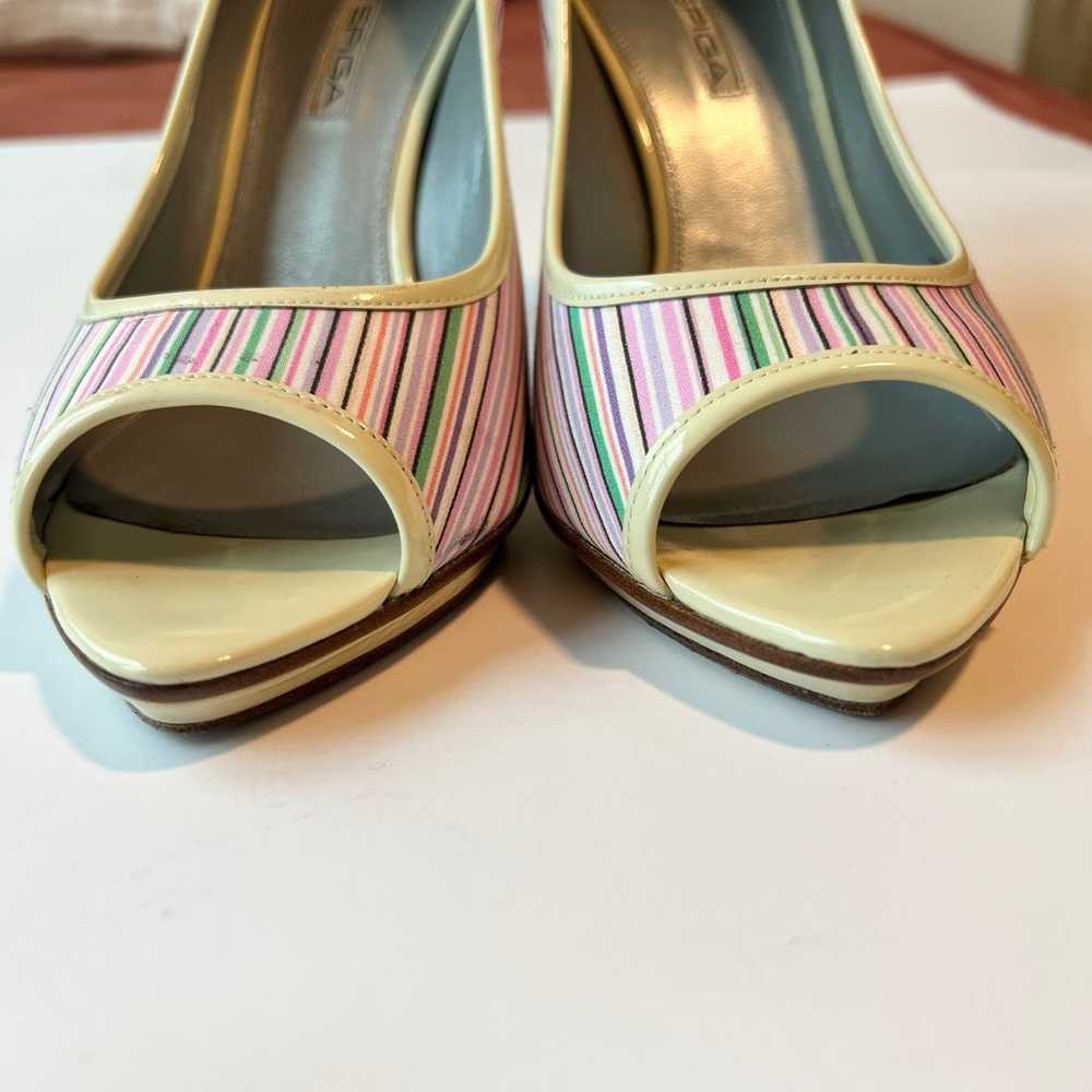 Via Spiga Ivory/Pastels Multicolor Stripes Heels … - image 5