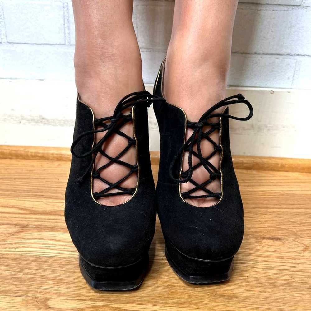 YSL 7.5 Sexy Lace Up Corset Platform Booties Kid … - image 4