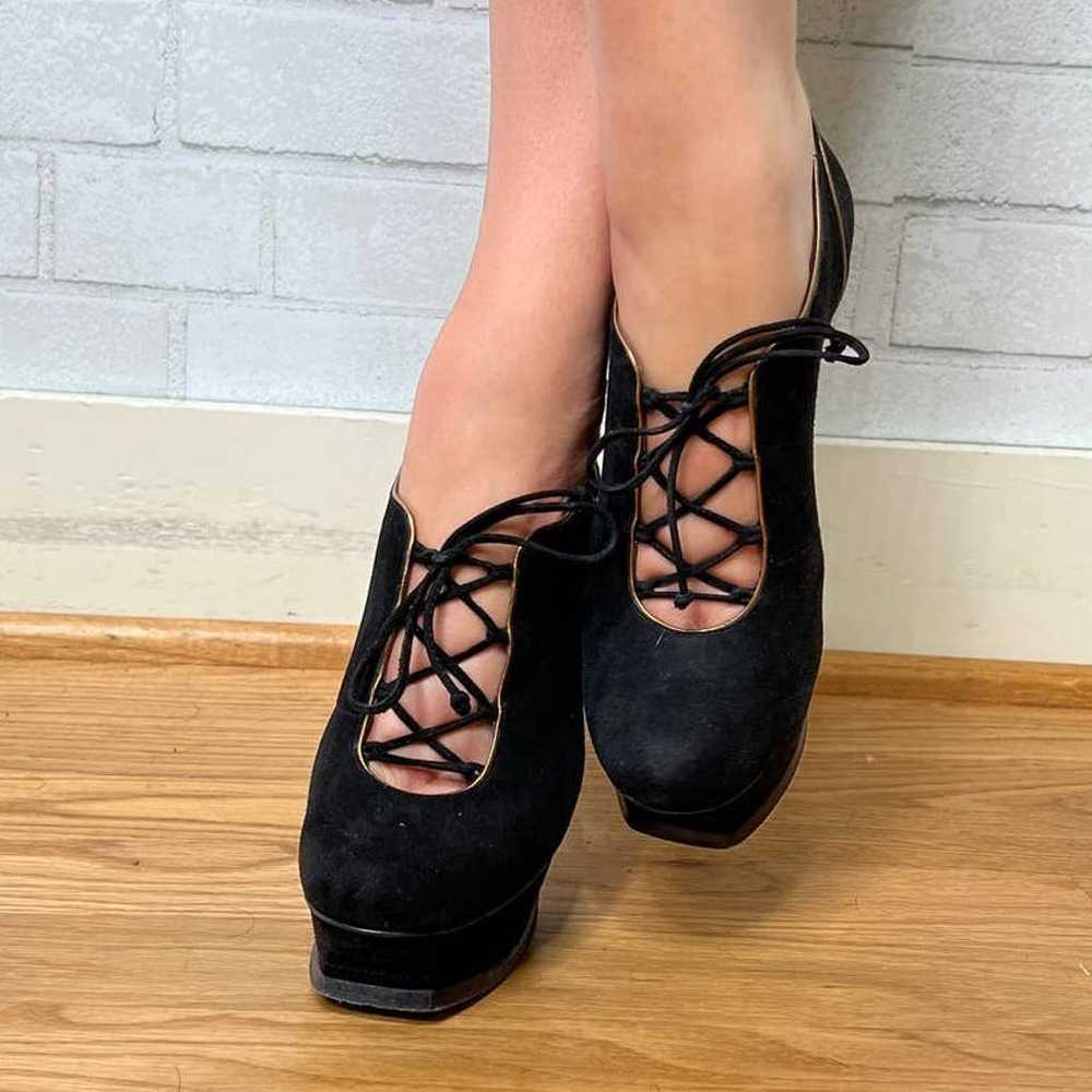 YSL 7.5 Sexy Lace Up Corset Platform Booties Kid … - image 9