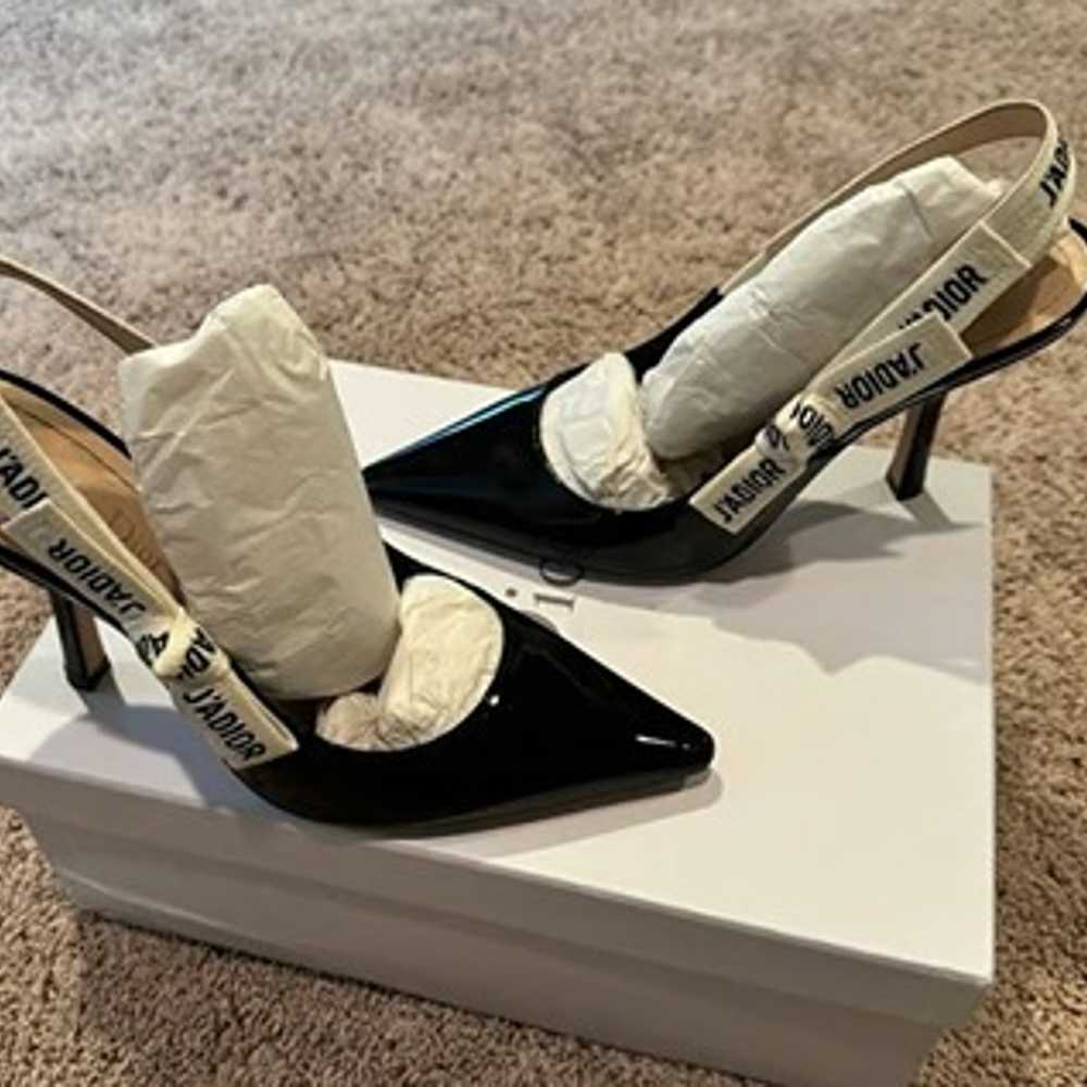 Slingback Black Patent Sandals Shoes Pump size 39 - image 2
