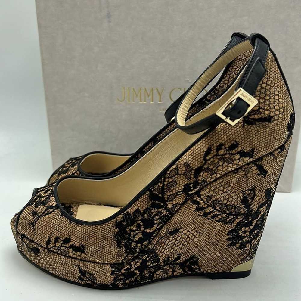 Jimmy Choo “Pacific” Beige Cork & Lace Peep Toe A… - image 5