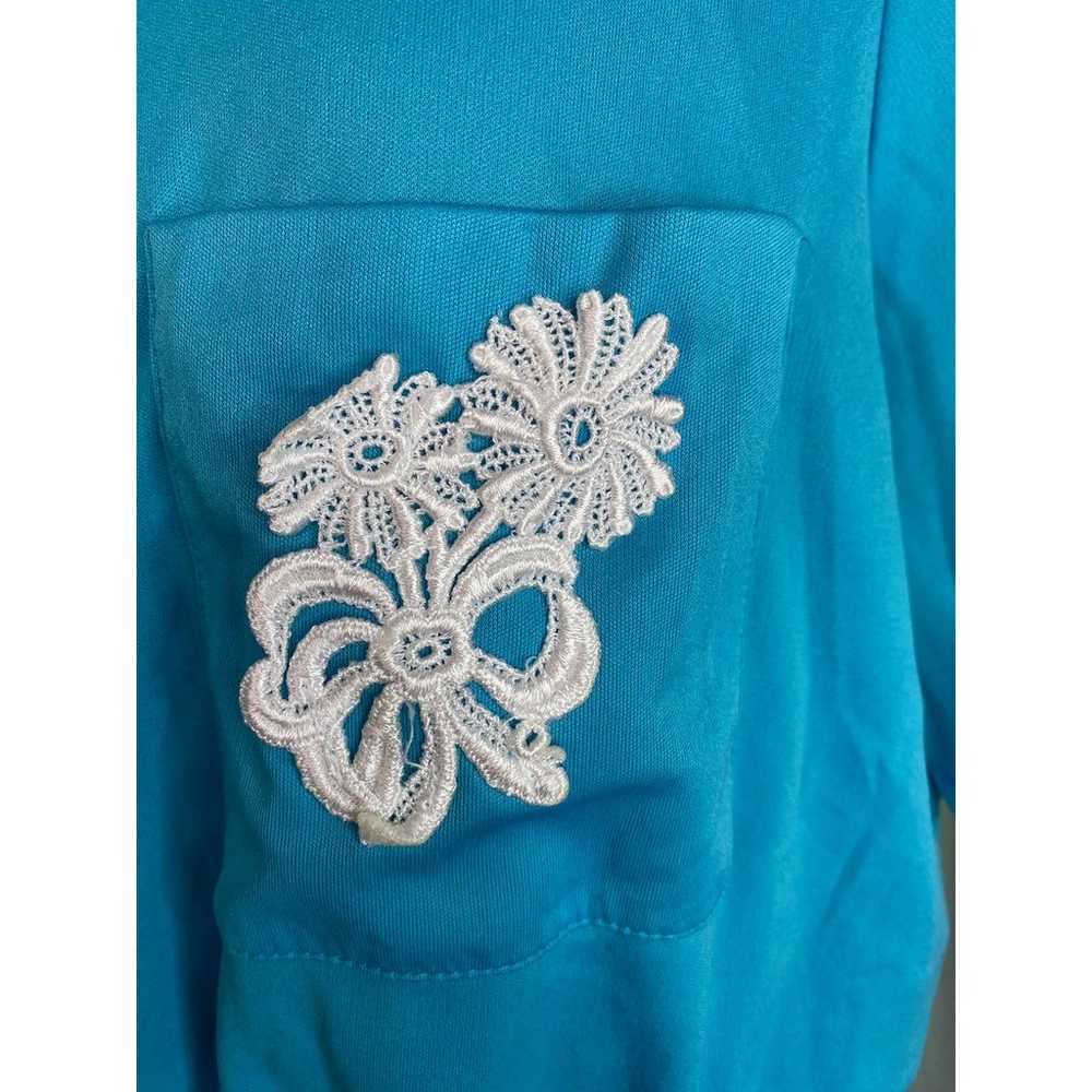 dress 1980s knit  lace detail blue - image 2