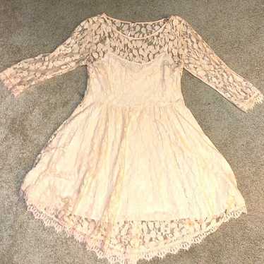 Free People Peach Floral Lace Overlay Skater Wome… - image 1