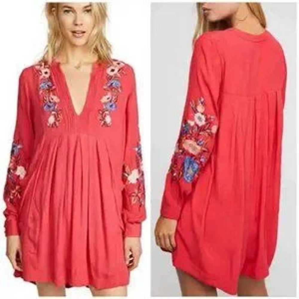 Free People Red Mia Floral Embroidered Rayon Crin… - image 2