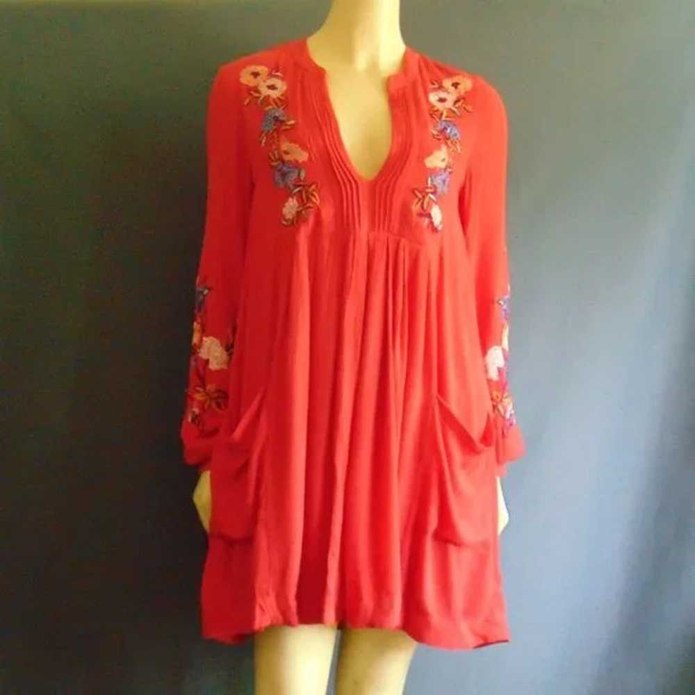 Free People Red Mia Floral Embroidered Rayon Crin… - image 3