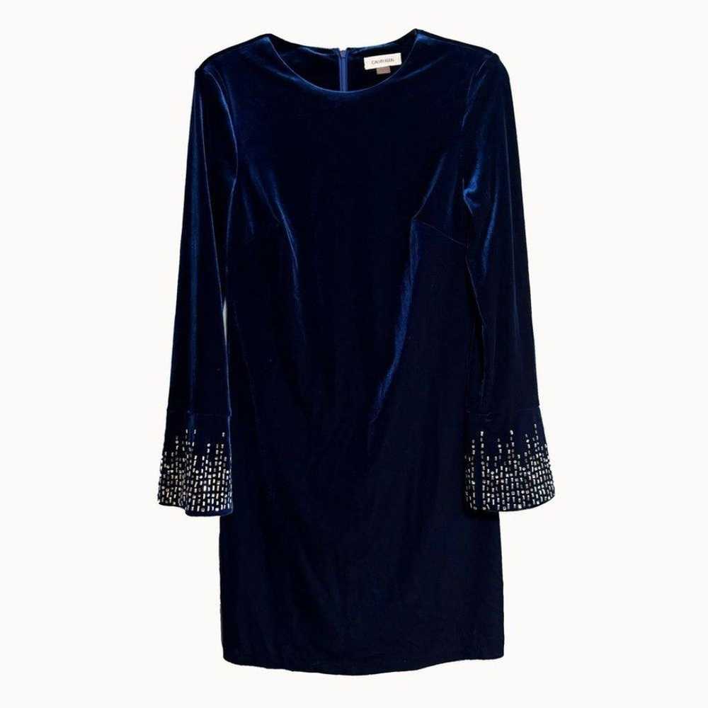 CALVIN KLEIN Blue Velvet Mini Dress with Silver B… - image 1