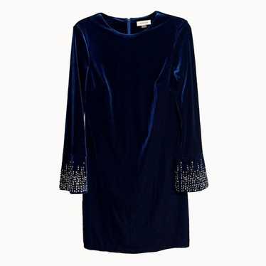 CALVIN KLEIN Blue Velvet Mini Dress with Silver B… - image 1