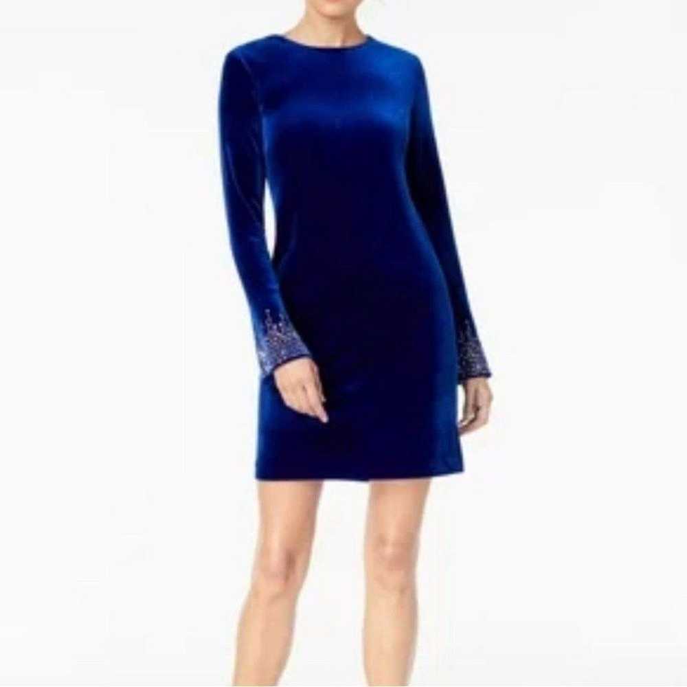 CALVIN KLEIN Blue Velvet Mini Dress with Silver B… - image 6