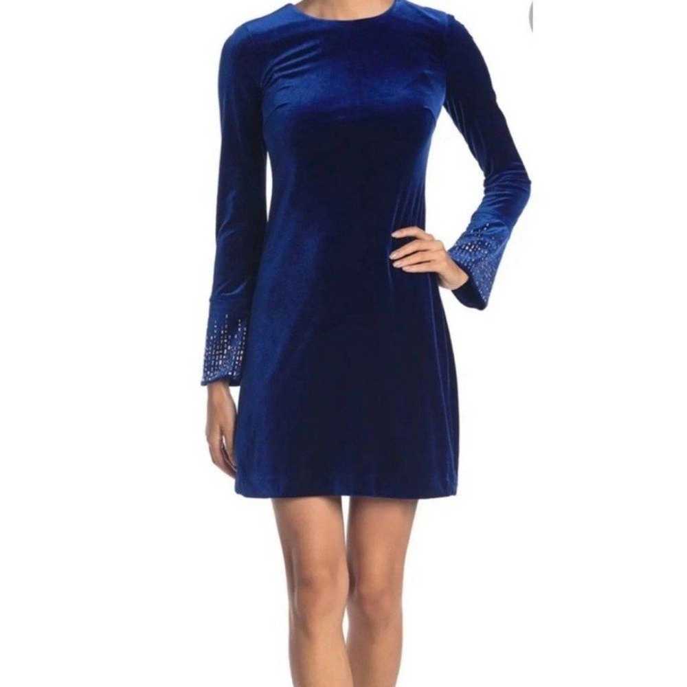 CALVIN KLEIN Blue Velvet Mini Dress with Silver B… - image 7