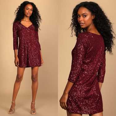 Lulus | All Nighter Burgundy Sequin Shift Dress
