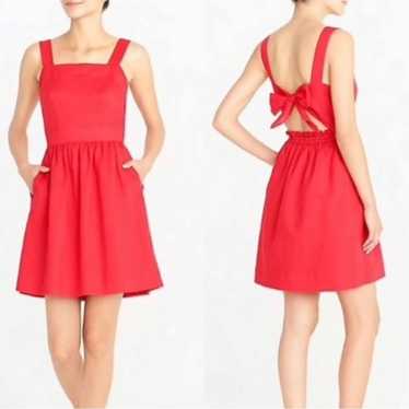 J. Crew Red Cotton Linen Apron Bow Mini Dress Wom… - image 1