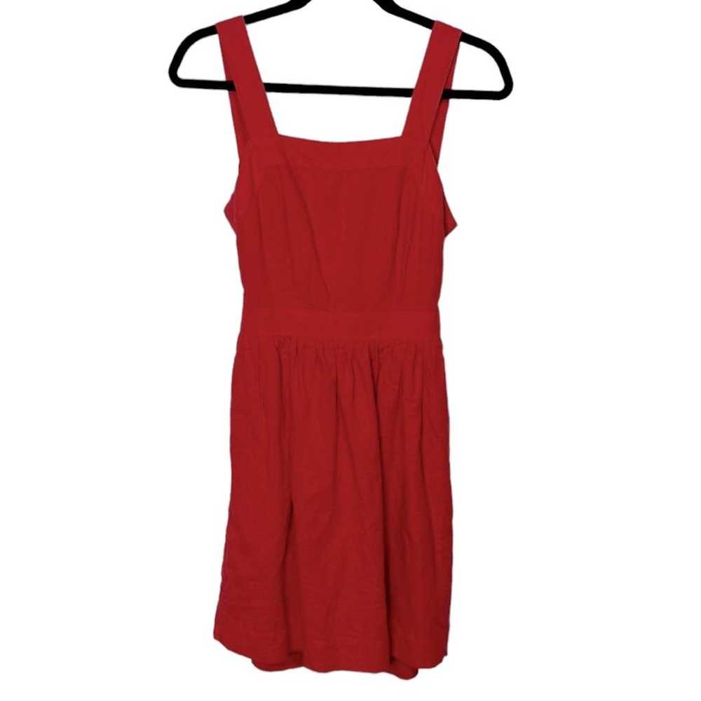 J. Crew Red Cotton Linen Apron Bow Mini Dress Wom… - image 2
