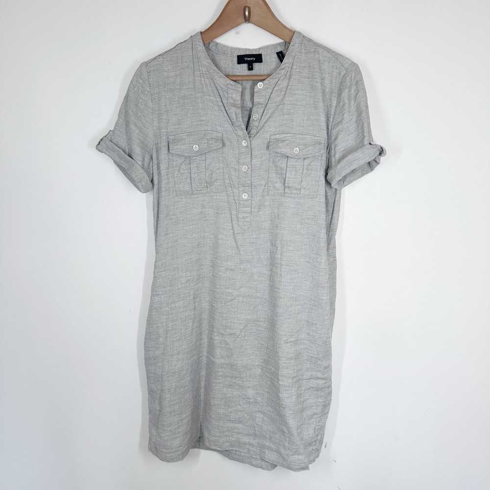 Theory Grey Lina Linen Blend Shirt Dress Size 6 - image 2
