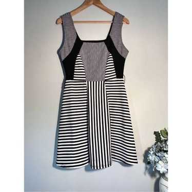 60s black and white striped retro dress | Large - image 1
