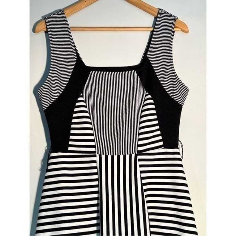 60s black and white striped retro dress | Large - image 3