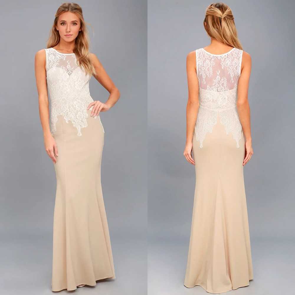Lulus | Lover's Lace White and Nude Lace Maxi Dre… - image 1