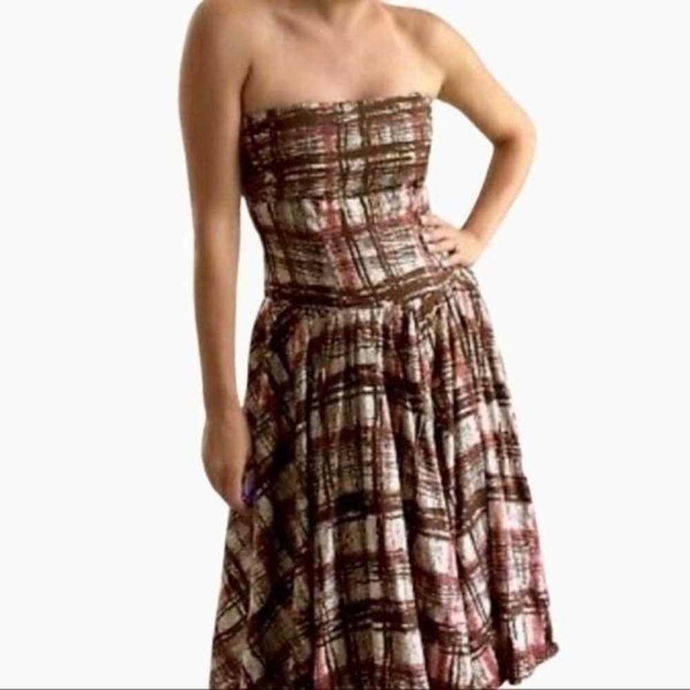 Elevenses by Anthropologie Plaid Strapless Dress … - image 1