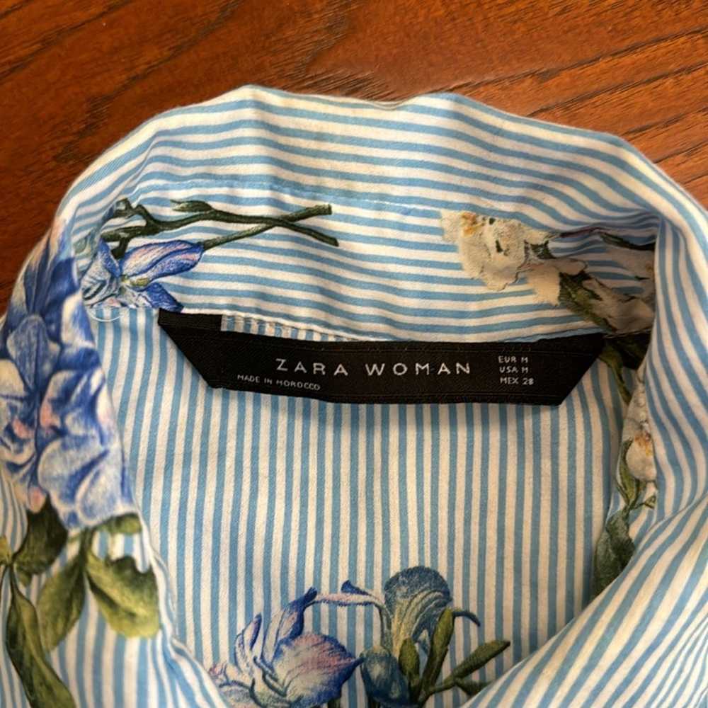 Zara Floral Striped Front Knot Shirt Dress - image 4