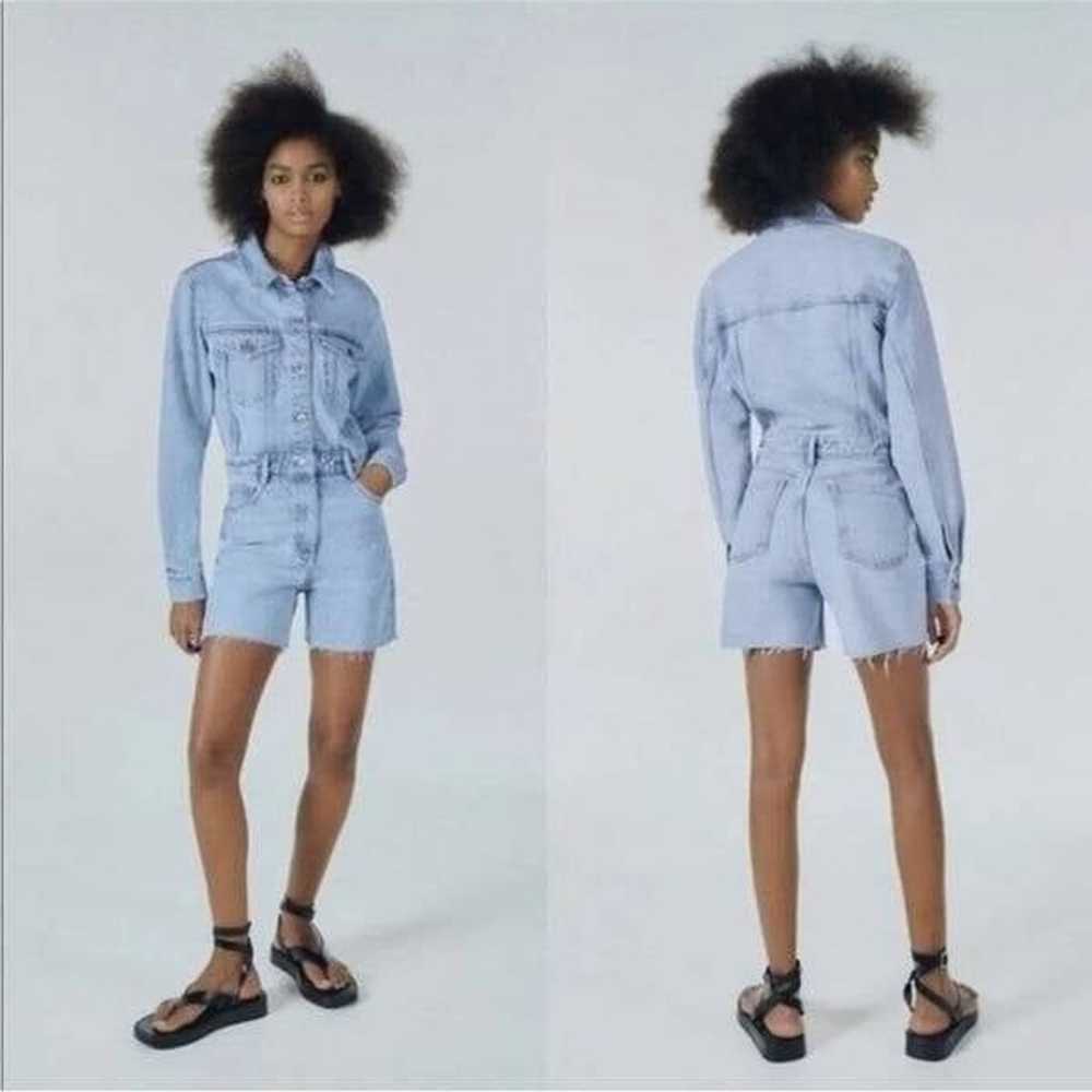 Zara Denim Jumpsuit Long Sleeve Shorts | Size M - image 1