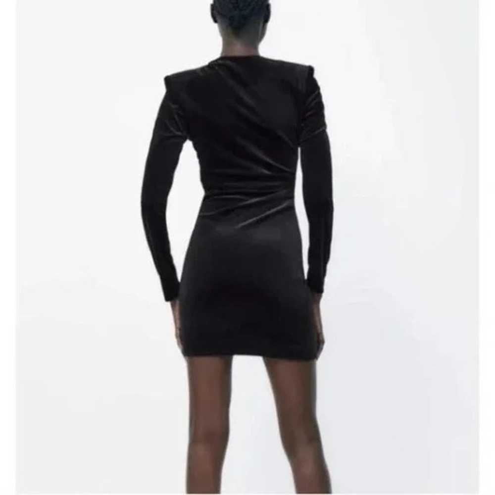 ZARA Black Velvet Mini Dress Long Sleeve Asymmetr… - image 2