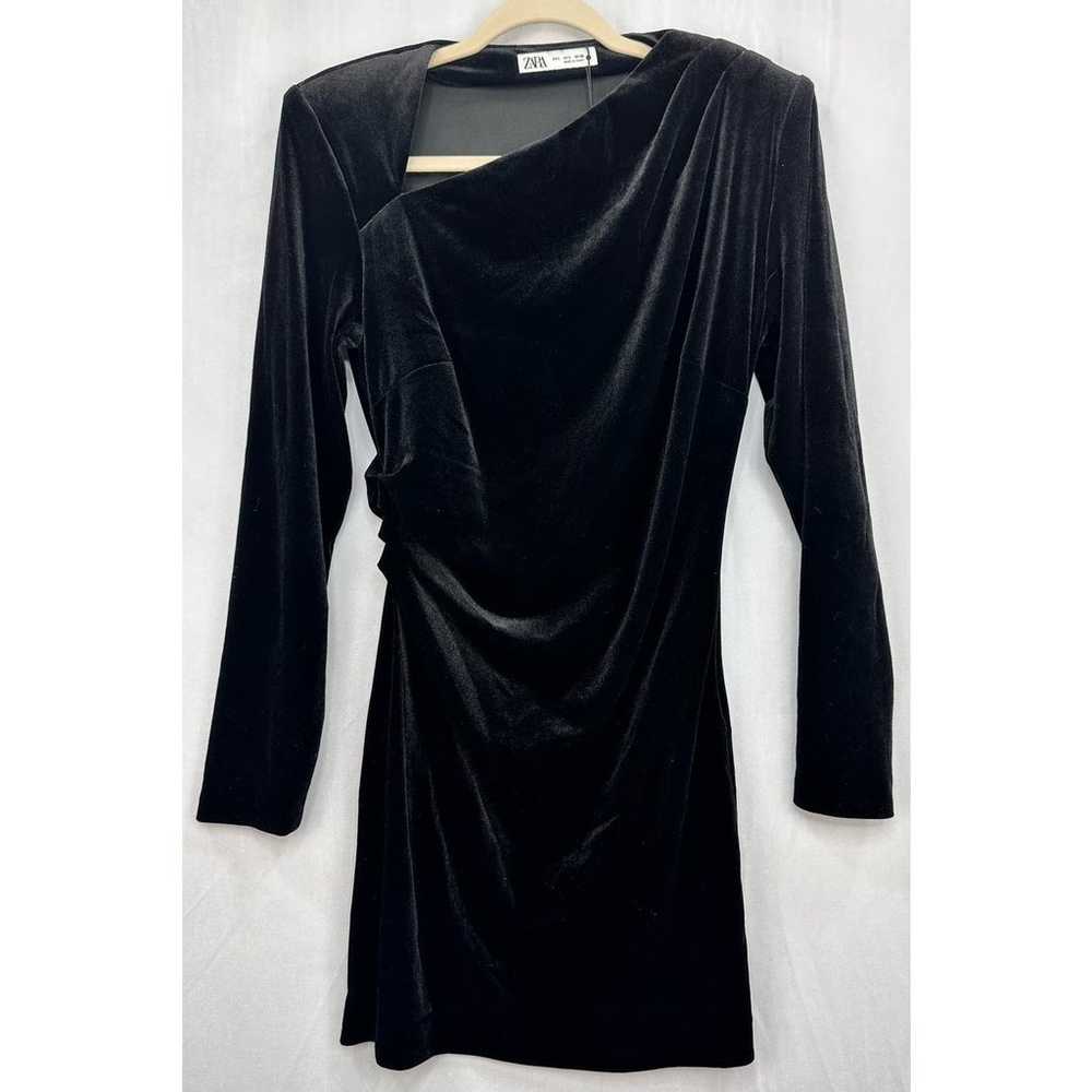 ZARA Black Velvet Mini Dress Long Sleeve Asymmetr… - image 3