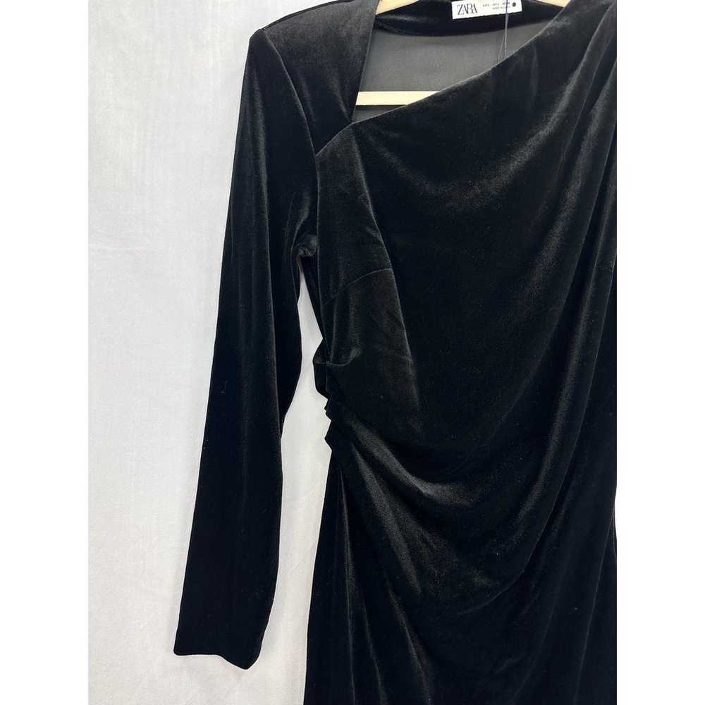 ZARA Black Velvet Mini Dress Long Sleeve Asymmetr… - image 5
