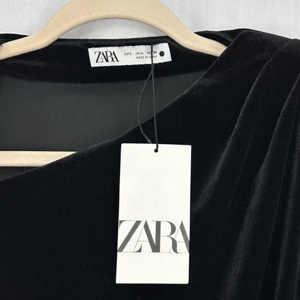 ZARA Black Velvet Mini Dress Long Sleeve Asymmetr… - image 6