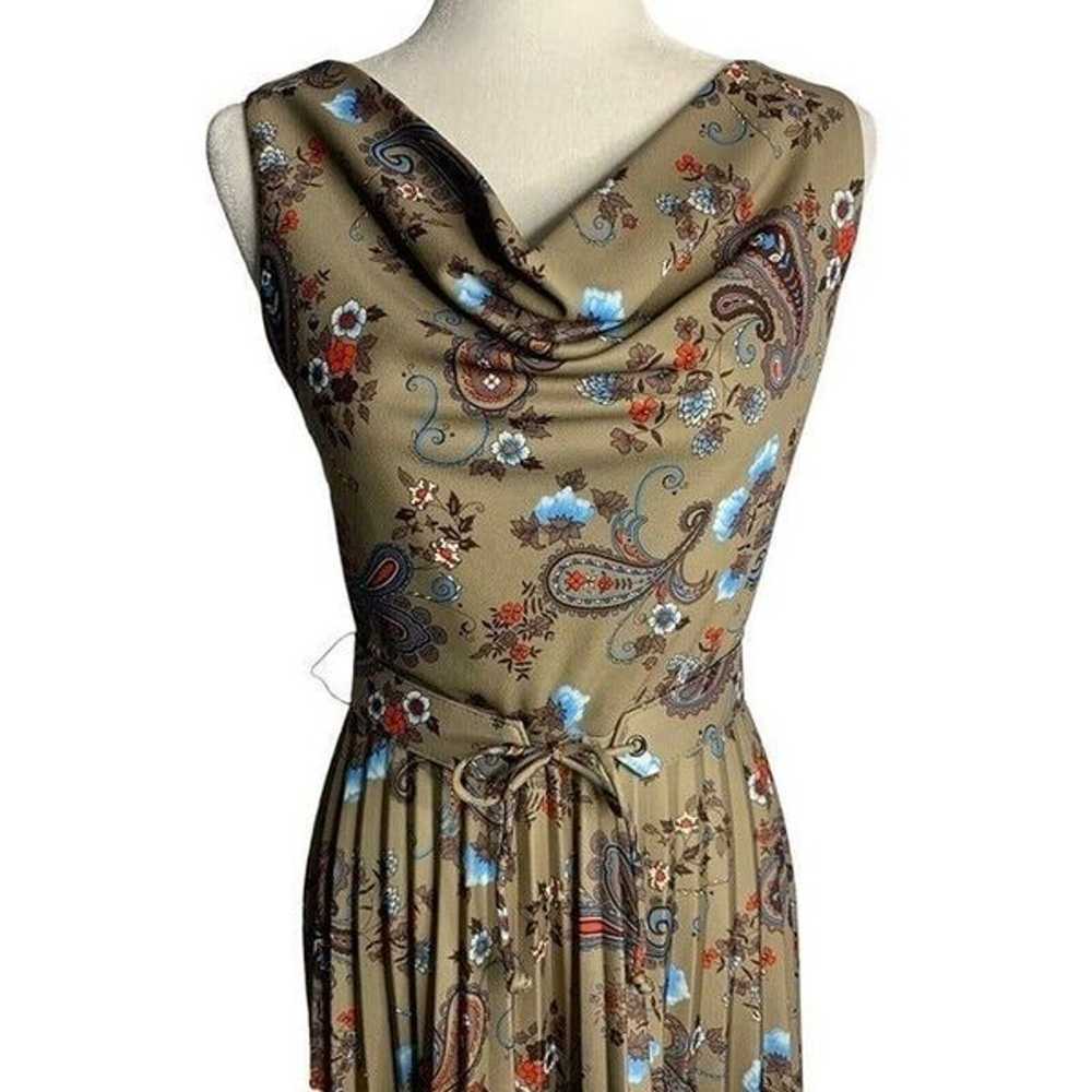 Vintage 70s Paisley Sleeveless Maxi Dress S Brown… - image 2