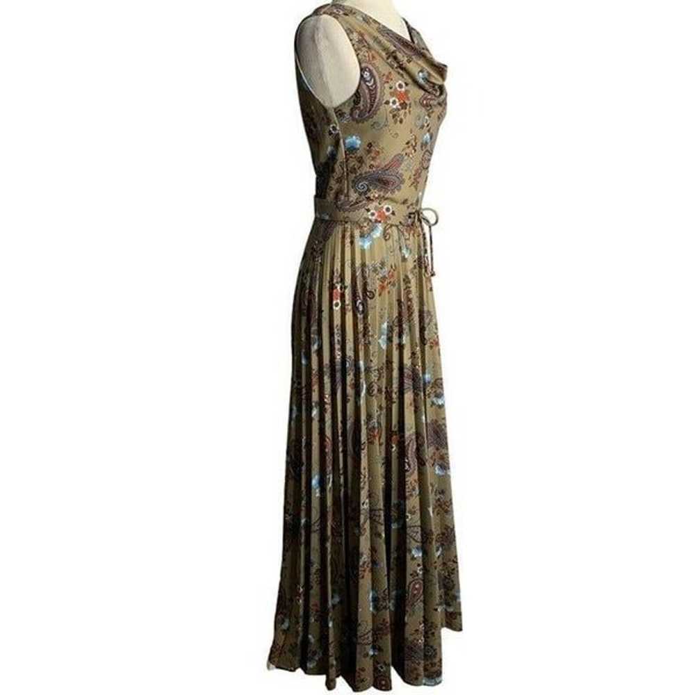 Vintage 70s Paisley Sleeveless Maxi Dress S Brown… - image 3