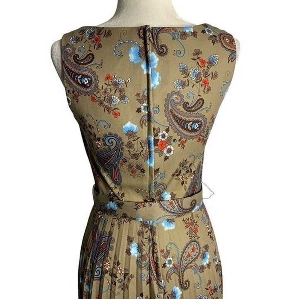 Vintage 70s Paisley Sleeveless Maxi Dress S Brown… - image 5