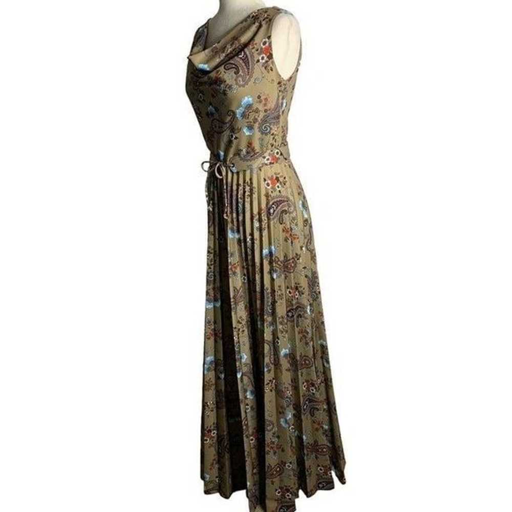 Vintage 70s Paisley Sleeveless Maxi Dress S Brown… - image 6
