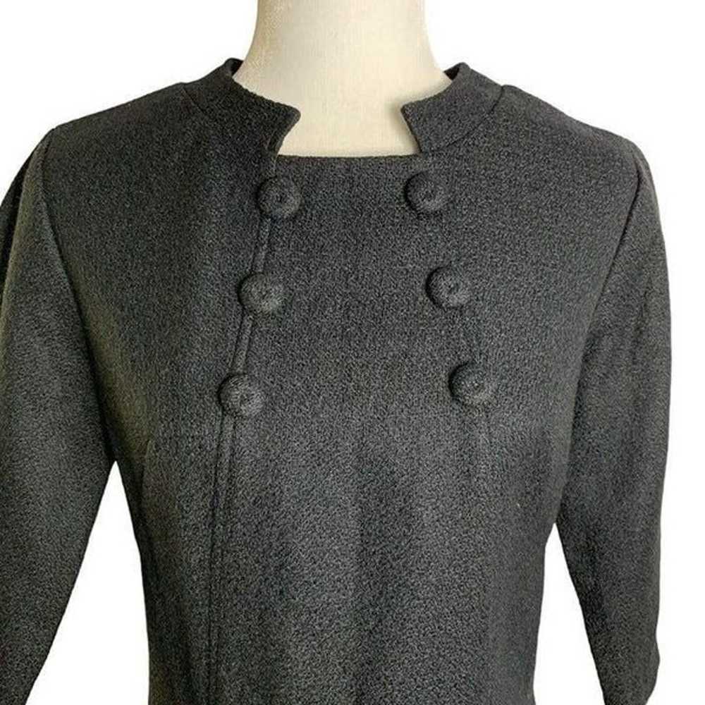 Vintage 60s Mod Wool Shift Dress S Black Knit 3/4… - image 2