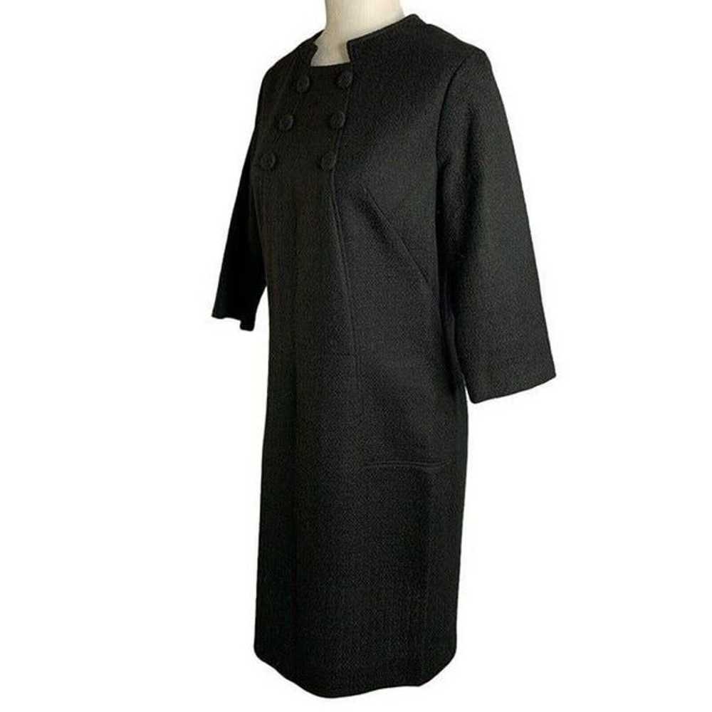Vintage 60s Mod Wool Shift Dress S Black Knit 3/4… - image 3