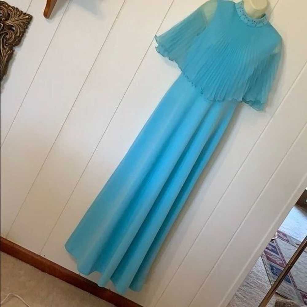 Vtg 70s Miss Rubette jeweled neck blue prom dress - image 3