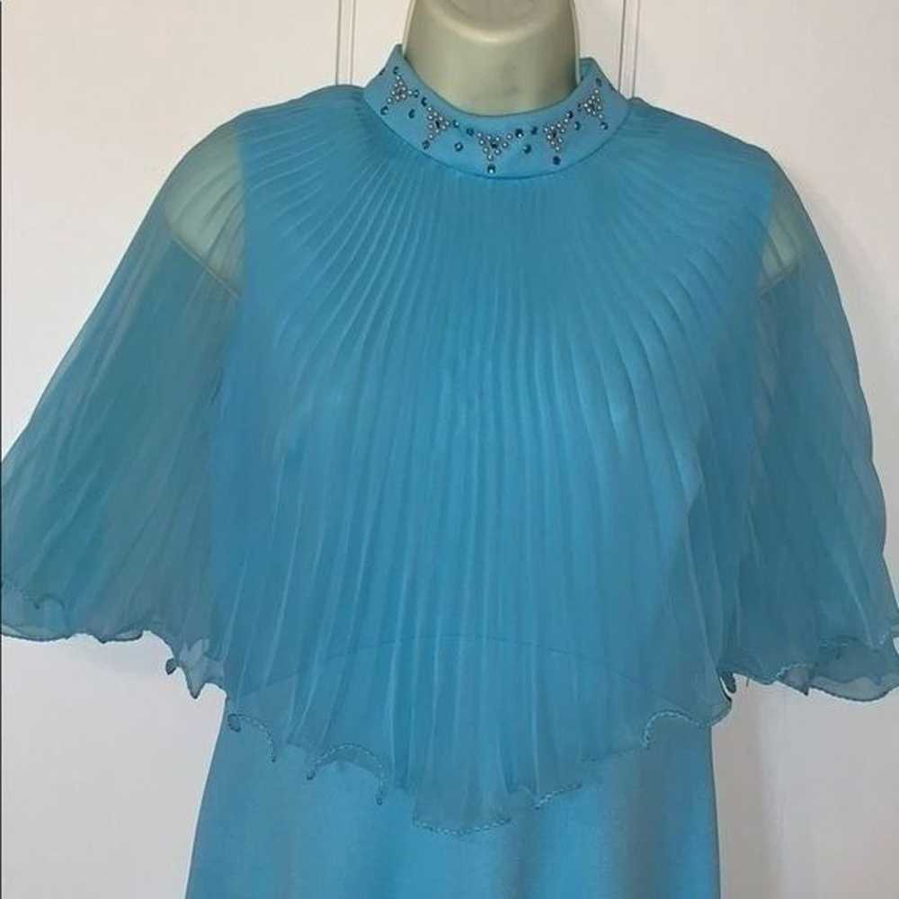 Vtg 70s Miss Rubette jeweled neck blue prom dress - image 4