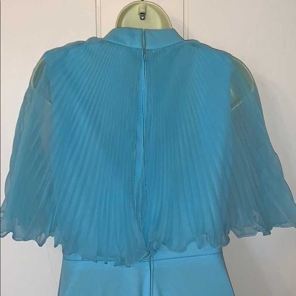 Vtg 70s Miss Rubette jeweled neck blue prom dress - image 5