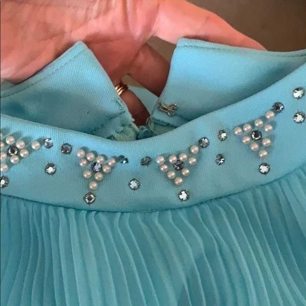 Vtg 70s Miss Rubette jeweled neck blue prom dress - image 8