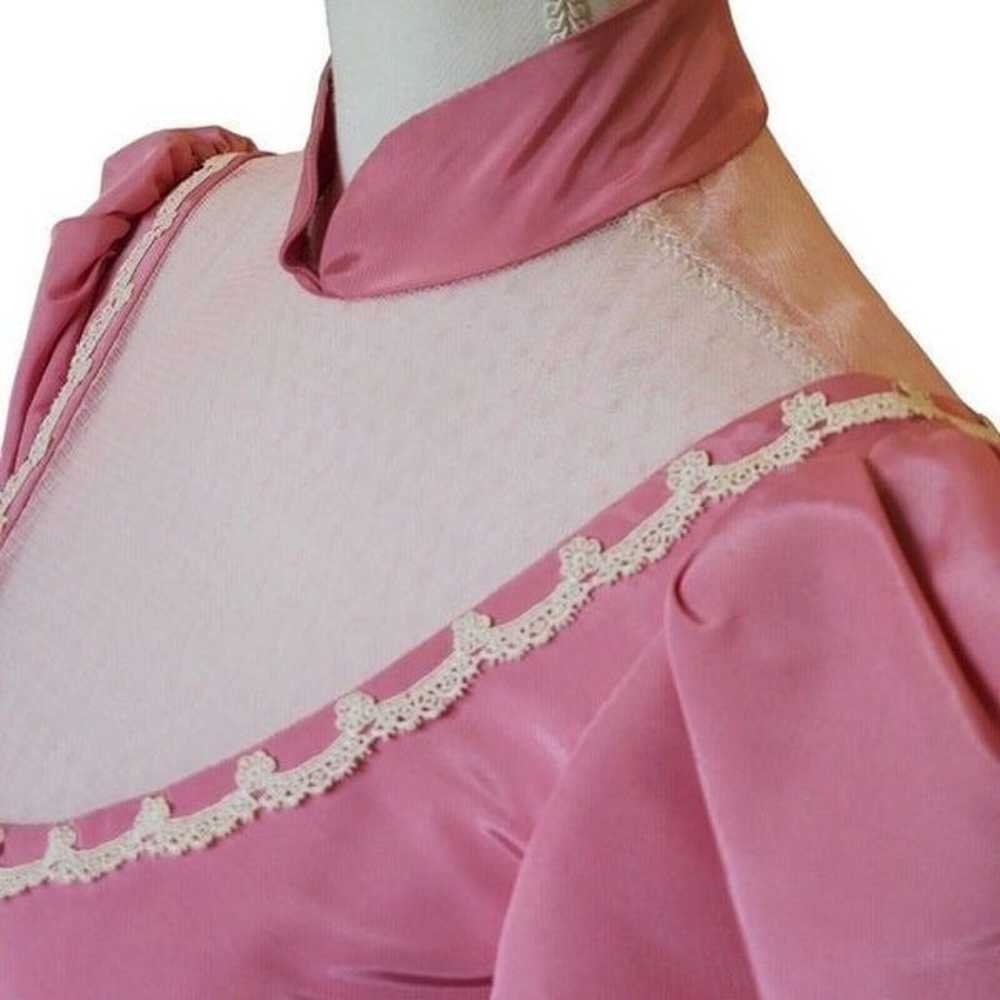 VTG 80s Pink Princess Dress Longsleeve Midi Taffe… - image 3