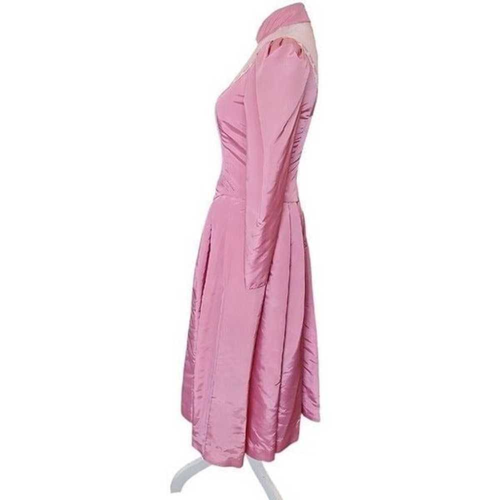VTG 80s Pink Princess Dress Longsleeve Midi Taffe… - image 4