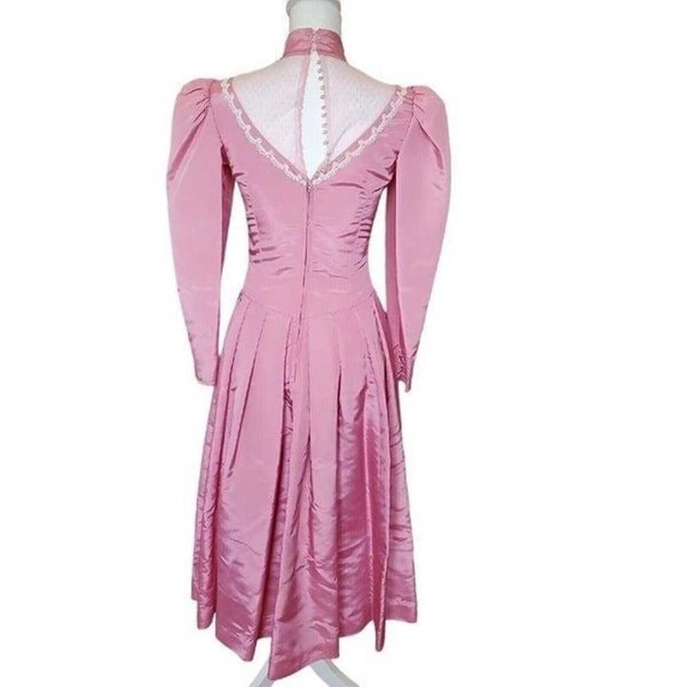 VTG 80s Pink Princess Dress Longsleeve Midi Taffe… - image 6