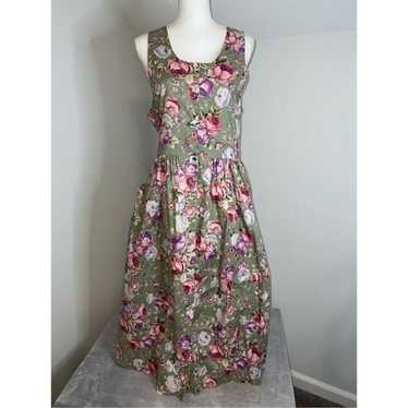 Women’s Vintage Garden Floral MIDI Dress Large We… - image 1