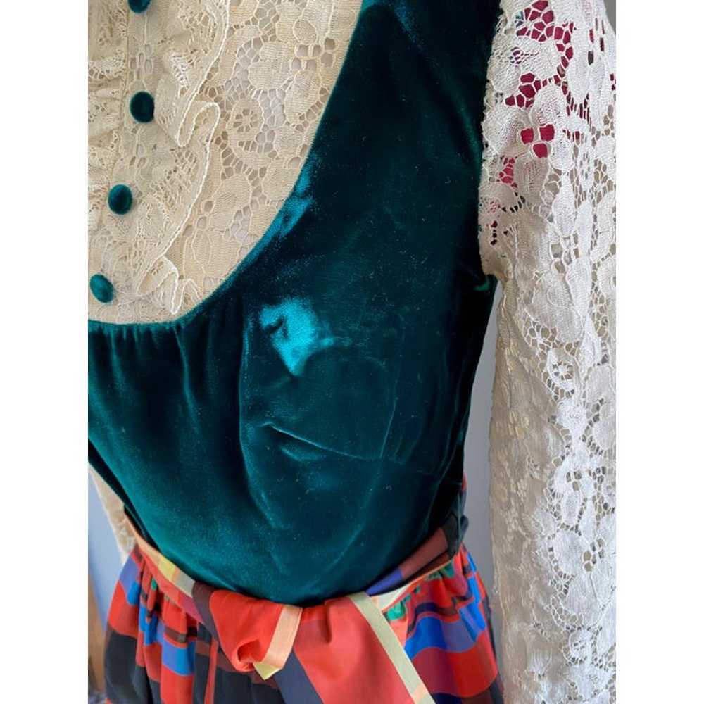 1970s dress taffeta plaid skirt velvet lace Chris… - image 10