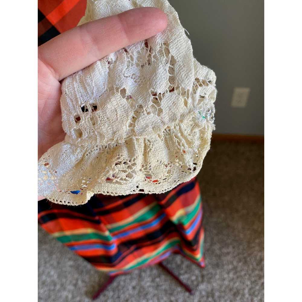 1970s dress taffeta plaid skirt velvet lace Chris… - image 4