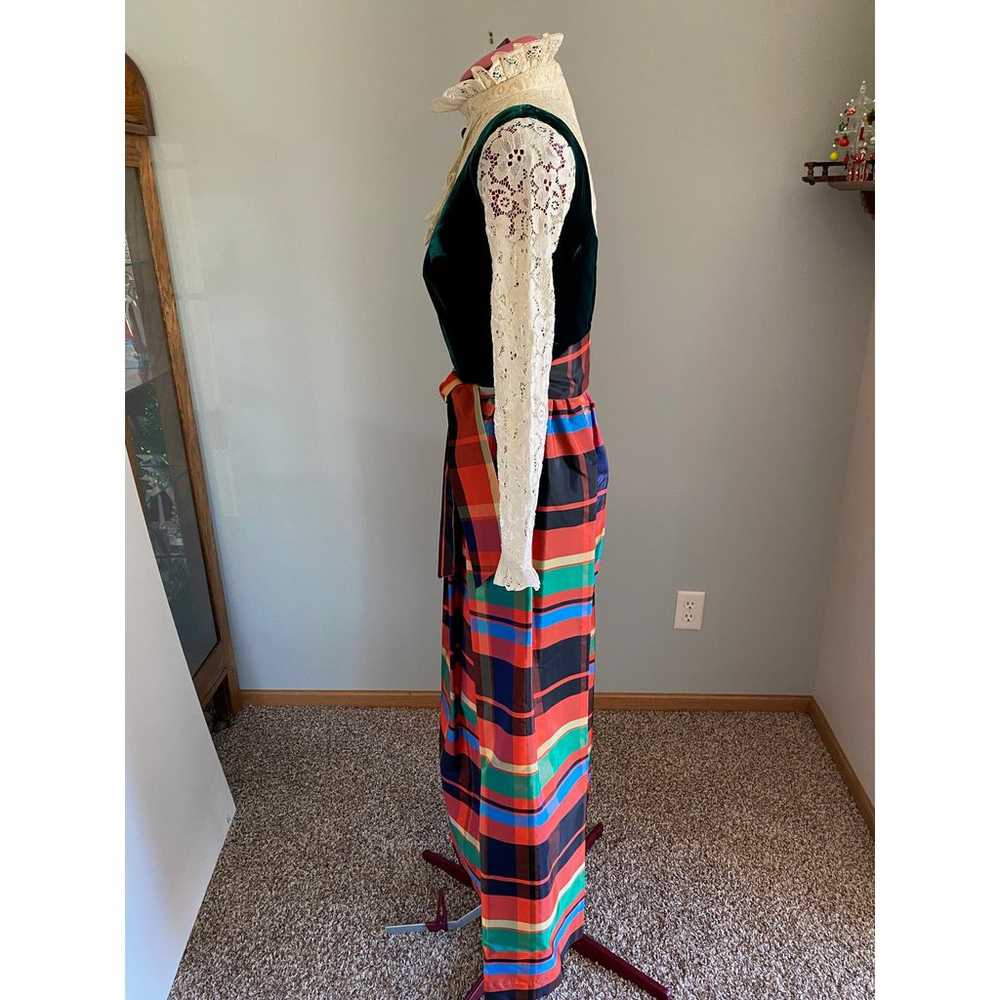 1970s dress taffeta plaid skirt velvet lace Chris… - image 6